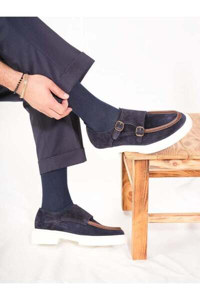 Byterre Alves Men's Genuine Leather Handmade Navy Blue Casual Shoes