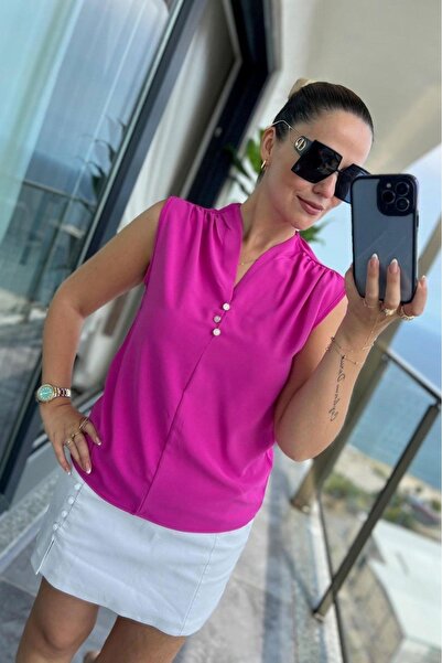 DISHI FASHİON Bluză din satin cu nasturi ROZ