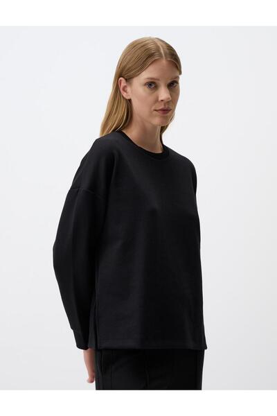 Jimmy Key Siyah Bisiklet Yaka Uzun Kollu Oversize Sweatshirt