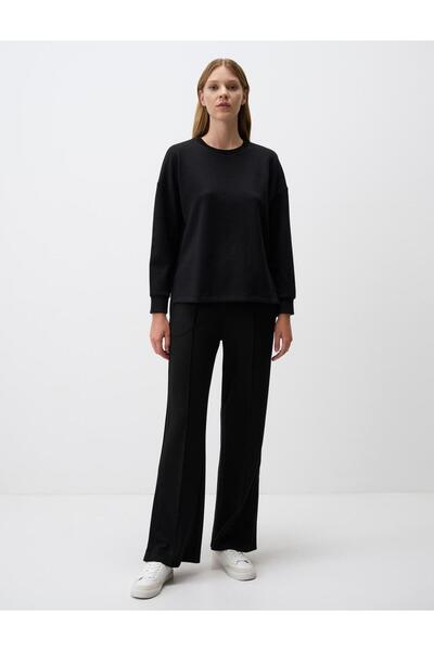 Jimmy Key Siyah Bisiklet Yaka Uzun Kollu Oversize Sweatshirt