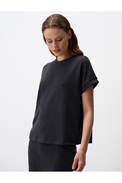 Jimmy Key Siyah Kısa Kollu Bisiklet Yaka Rahat Tişört