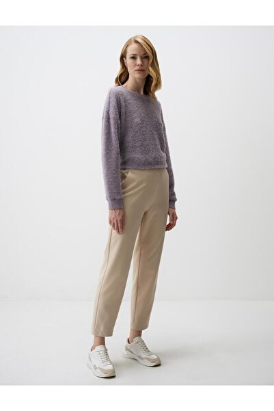 Jimmy Key Bej Yüksek Bel Kısa Kumaş Pantolon