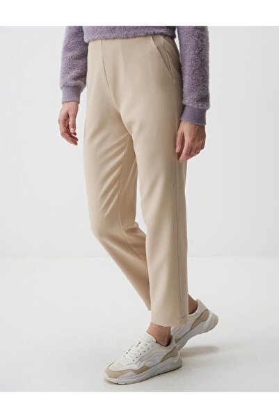 Jimmy Key Bej Yüksek Bel Kısa Kumaş Pantolon