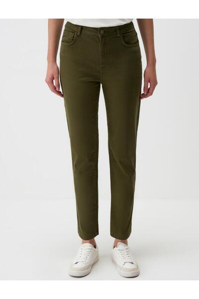 Jimmy Key Haki Yüksek Bel Normal Paça Denim Pantolon
