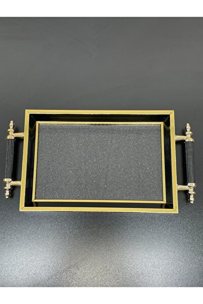 YzHome Luxury Gold Detailed Silvery Presentation Tray Gilded Tray 32*17cm