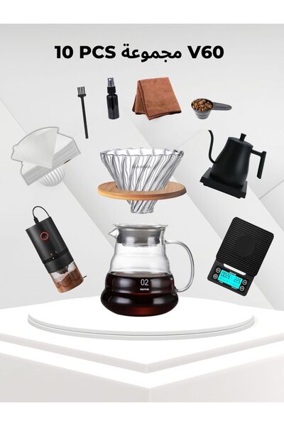 DOPPİO مجموعة تحضير القهوة الكهربائية V60 - طقم تحضير قهوة فاخر من 10 قطع - 11
