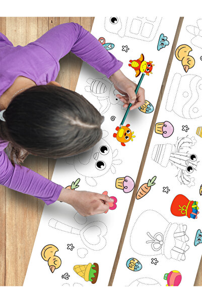 esatoys Hayvanlar Temalı Örnek Resimli Dev Rulo Boyama Kağıdı - 3.75 Metre Ak...