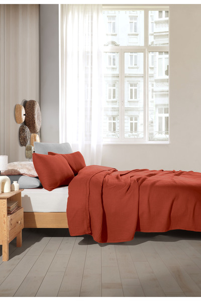 destinyhometex Dark Tile 4 Layers - Multi Muslin 100% Cotton Oversize Fringeless Design 260x240cm