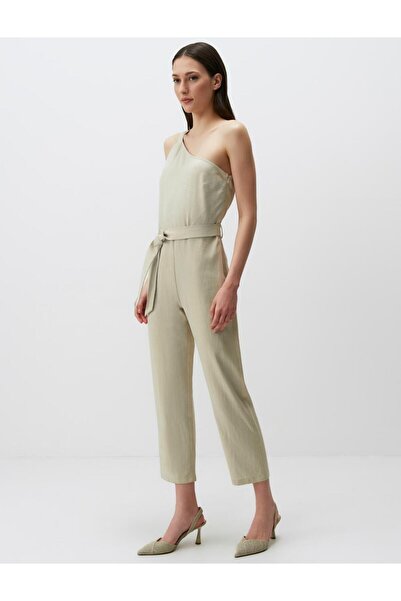 Jimmy Key Linen Jumpsuit - One Shoulder and Belted Stone Color
