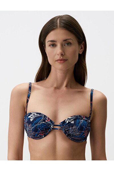 Jimmy Key Lacivert Ayarlanabilir Askılı Çiçek Detaylı Bikini Üst