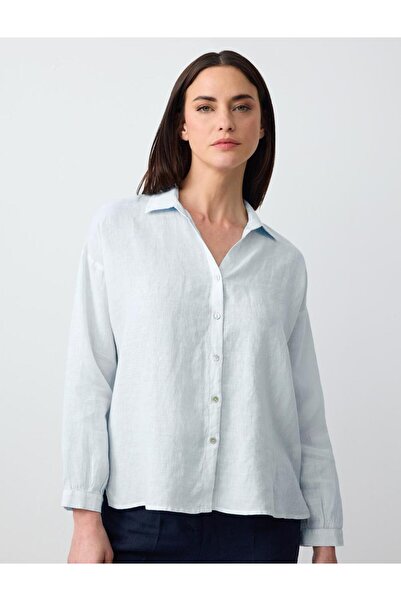 Jimmy Key Sky Blue 100% Linen Long Sleeve Basic Shirt