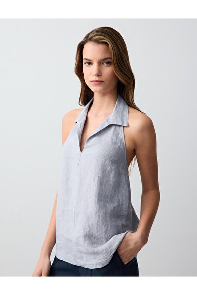 Jimmy Key Μπλούζα λινό - Blue Melange, λαιμόκοψη