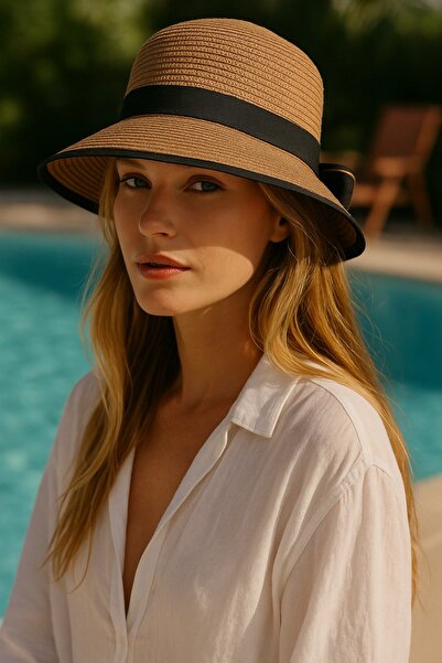 LAGRANZE Pălărie de paie cu fundă pentru femei