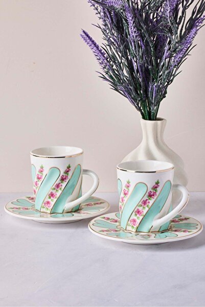 Perotti Kuzguncuk Açık Mavi 2 Kişilik 4 Parça Porselen Kahve Takımı