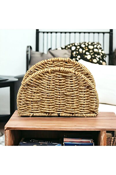 YzHome Hasır Rattan Peçetelik Saklama Kutusu Organizer Yuvarlak