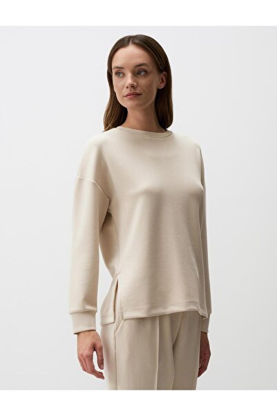 Jimmy Key Bej Uzun Kollu Bisiklet Yaka Oversize Sweatshirt