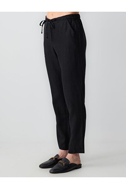 Jimmy Key Pantaloni negri cu talie înaltă, 100% in, cu croială dreaptă