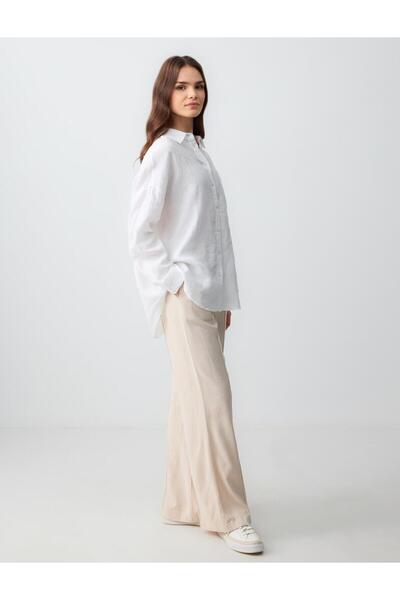 Jimmy Key Stone Wide Leg High Waist Linen Blend Trousers