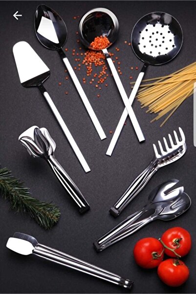 Doğuş Mutfak Lüx Paslanmaz Çelik Kepçe Ve Maşa Seti 8 Parça Servis Seti Takım...