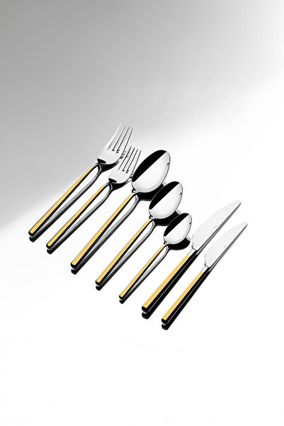 Nehir Gloria Gold - 84 Pieces Boxed Fork Spoon Knife Set for 12 People