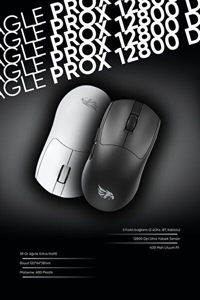 gameagle Prox Bluetooth-Kablosuz-Kablolu Şarjlı 12800 Dpı Hafif 59GR Gaming Mouse Oyuncu Mouse SİYAH
