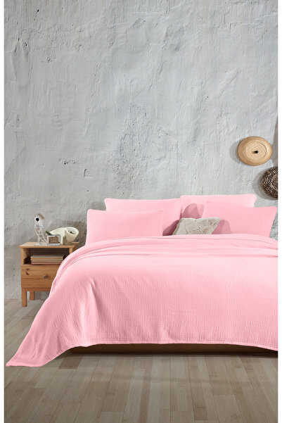 destinyhometex Ροζ 4 στρώσεων Multi Muslin 100% βαμβακερό μέγεθος Battal χωρίς κρόσσια 260x240cm