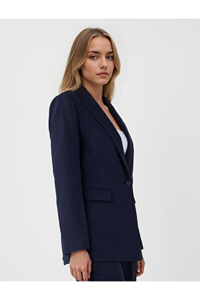 Jimmy Key Μακρυμάνικο υφαντό μπουφάν με διπλό στήθος με μπλε ναυτικό σχέδιο