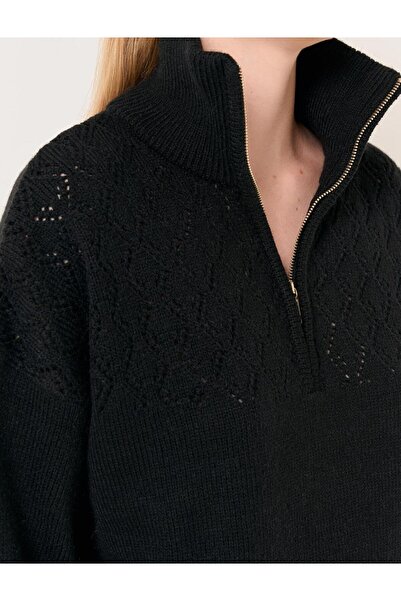 Jimmy Key Pulover negru cu mânecă lungă și fermoar