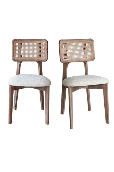 Woodenbend Mirla Eskitme Ahşap Hazeranlı Sandalye Seti – 2 Adet, Vintage Doğa...