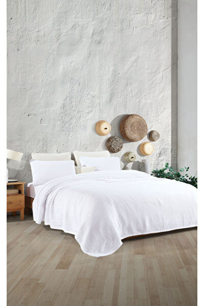 destinyhometex White Double 230x240cm/2 Pieces 50x70cm Pillow 4 Layer Multi Muslin 100% Cotton