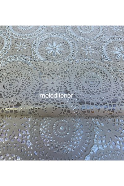 TNR Transparent Coating Daisy Star Lace Motif Non-Slip Pvc Luxury Round Oilcloth Tablecloth