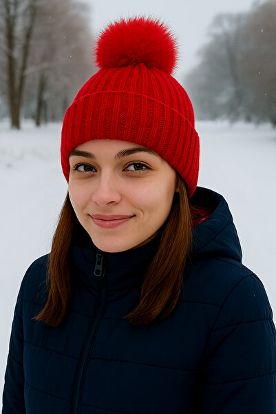 GONCA ŞAPKA Faux Fur Luxury Pompom Beret