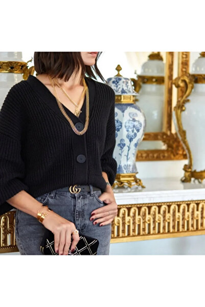 SUP OTHERS ALTIN KAPLAMA A HARF SİYAH MİNELİ GERDANLIK