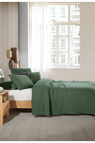 destinyhometex Forest Green 4 Layer Multi Muslin 100% Cotton Oversize Fringeless 260x240cm