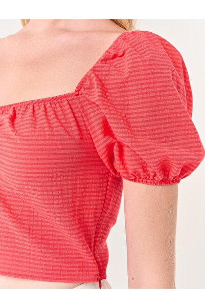 Jimmy Key Orange Square Neck Short Sleeve Summer Blouse