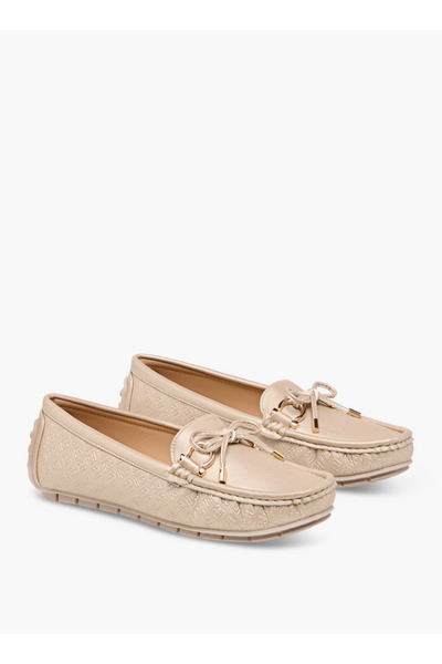 Flora Bella by Shoexpress Monogram Embossed Moccasins with Bow Accent