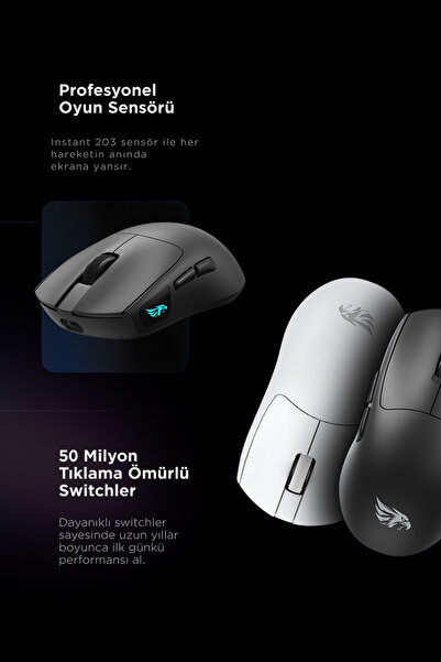 gameagle Prox Bluetooth-Kablosuz-Kablolu Şarjlı 12800 Dpı Hafif 59GR Gaming Mouse Oyuncu Mouse SİYAH