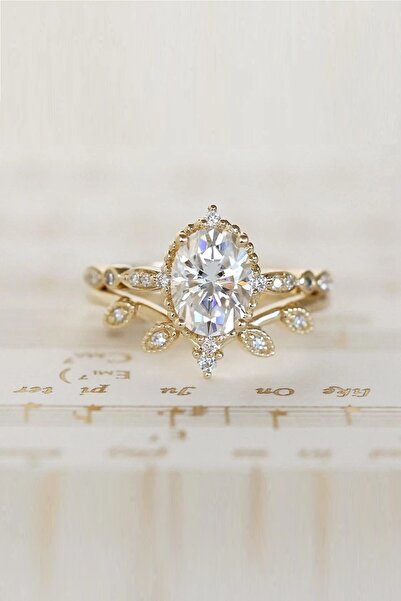 passion silver ikili Prenses Yüzük Pırlanta Modeli 14 Gold Kaplama Kadın