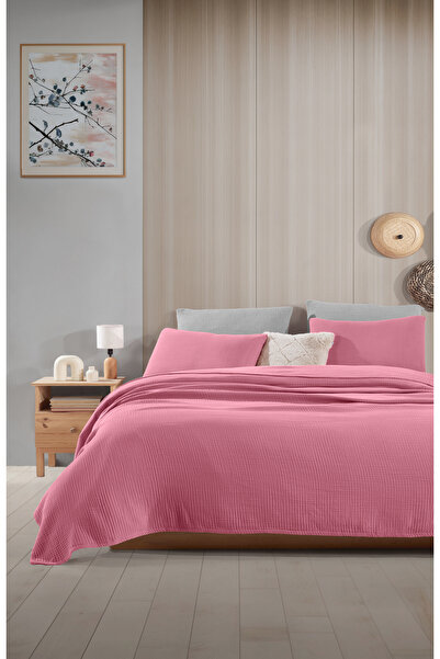 destinyhometex Gül Rengi 4 Katlı Multi Muslin %100 Pamuk Battal Boy Saçaksız 260x240cm