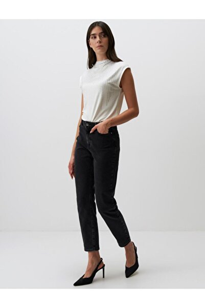 Jimmy Key Czarne, luźne spodnie jeansowe z wysokim stanem