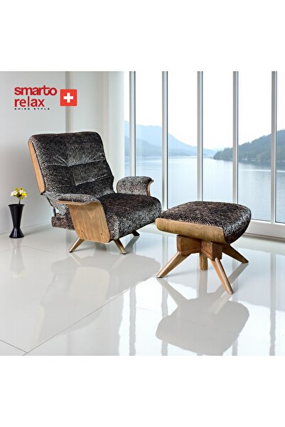 Smarto relax Genova Nova TV Koltuğu Berjer + Puf – Döner Mekanizmalı, Kadife/Şönil (Siyah/Altın) Şık