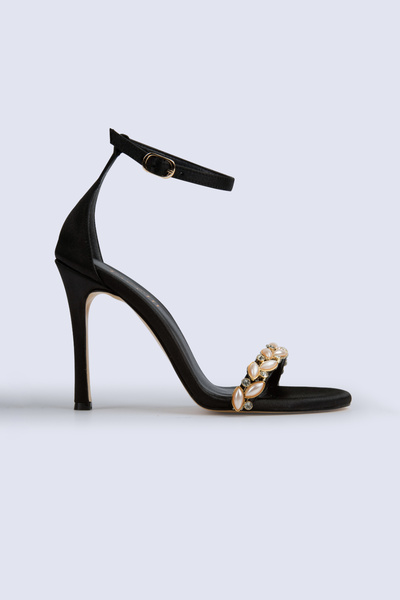 Tacchi Daphne Taş Işlemeli Tek Bantlı Siyah Topuklu Ayakkabı