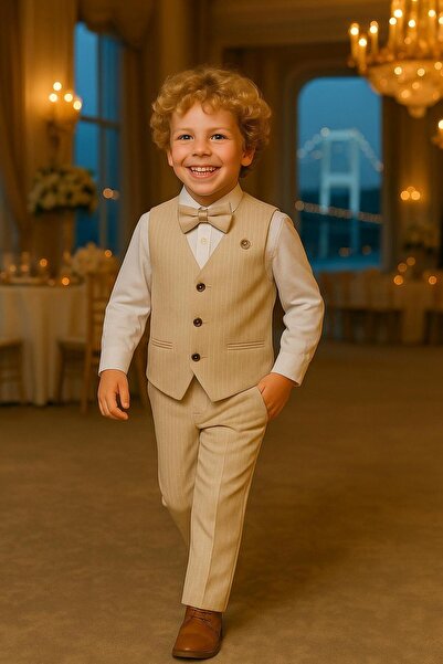 inowesta Erkek Çocuk Yelekli Takım Elbise | Gömlek-Yelek-Papyon-Pantolon| 4'parça Takım