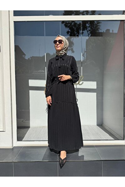 MissWhence Striped Waist Cinch Women's Cupro Dress Black