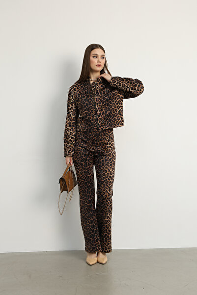 Swass Leopar Desenli Fermuarlı Ceket ve Pantolon