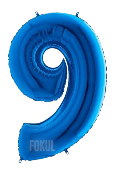 FOKUL Folyo Balon Mavi Renk 100 Cm 40 Inç 9 Yaş Büyük Rakam Folyo Yaş Balonu ...