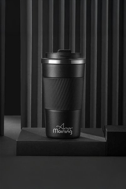 Any Morning 500 ml Stainless Steel Thermos Mug, with Non-Slip Silicone Ring, Leak Proof, Black Ba21549