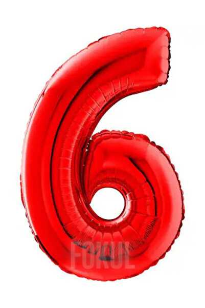 FOKUL Folyo Balon Kırmızı Renk 100 Cm 40 Inç 6 Yaş Büyük Rakam Folyo Yaş Balo...