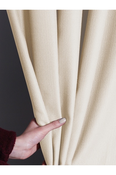 FAVOLLİ Light Cream Color Pleated Linen Textured Background Curtain