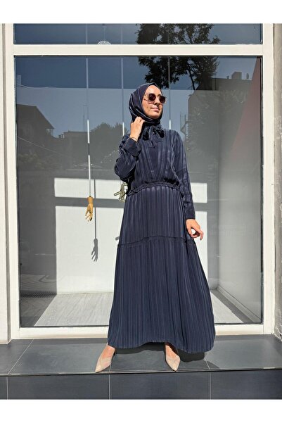 MissWhence Striped Waist Tight Women's Cupro Dress Navy Blue